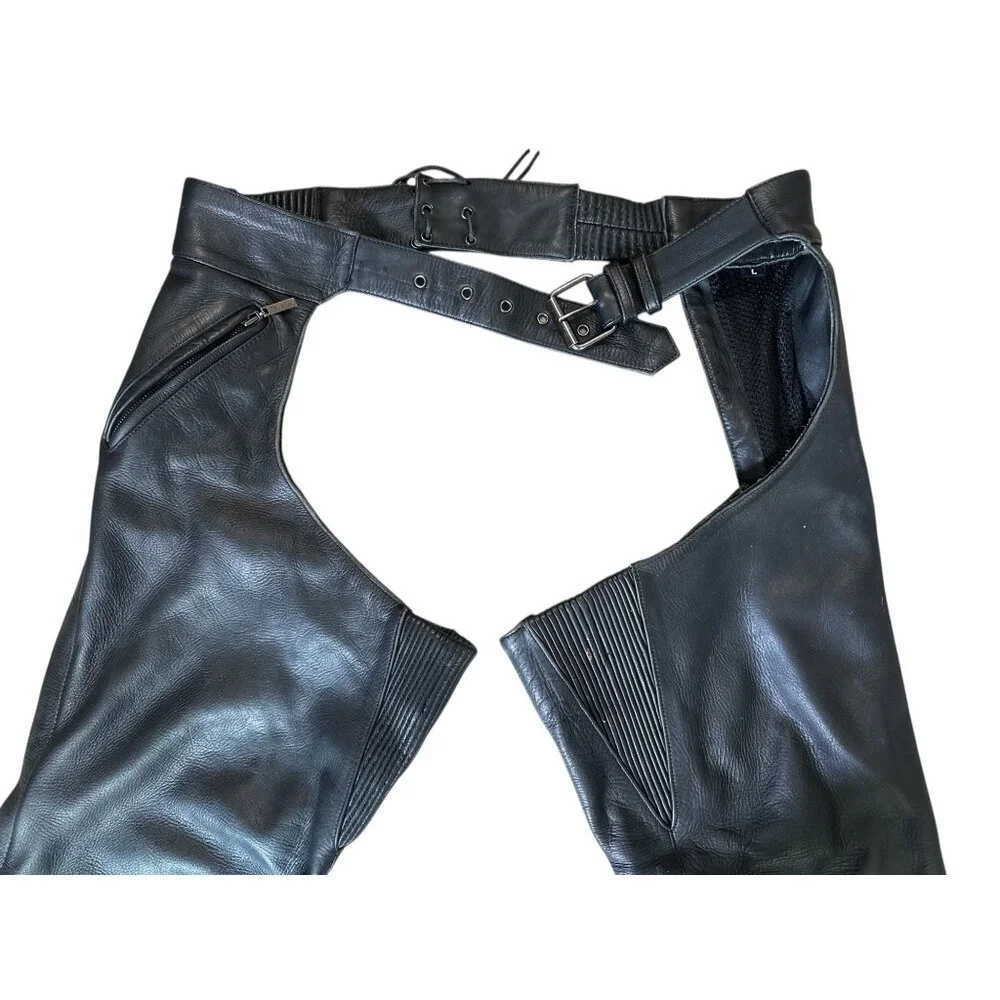Milwaukee Biker Leather Chaps Men Large Black Adjustable Waist Motorcycle Cowboy